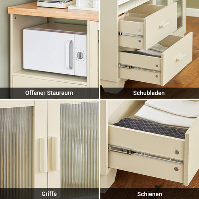 SoBuy | Sideboard mit 2 Glastüren | Küchenschrank | Kommode | Beige | FSB81-MI