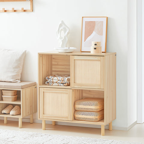 SoBuy | Sideboard mit Schiebetüren | Flurschrank | Küchenschrank | Kommode | Natur | FSB87-N