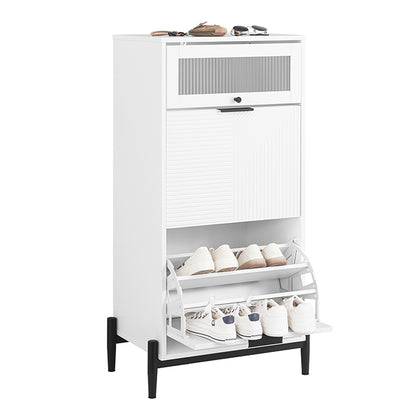 SoBuy | Schuhkipper | Schuhschrank mit 2 Klappen | Schuhkommode | Weiß/Schwarz | FSB95-W