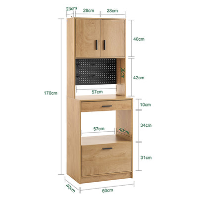 SoBuy Mikrowellenschrank 170cm mit Pegboard - Küchenschrank Vintage 60x170x40cm FSB98-N