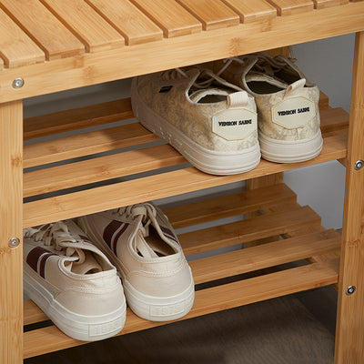 SoBuy | Schuhregal | Sitzbank schmal | Breit 50cm Bambus | FSR02-K-N