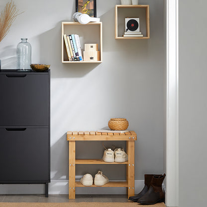 SoBuy | Schuhregal | Sitzbank schmal | Breit 50cm Bambus | FSR02-K-N