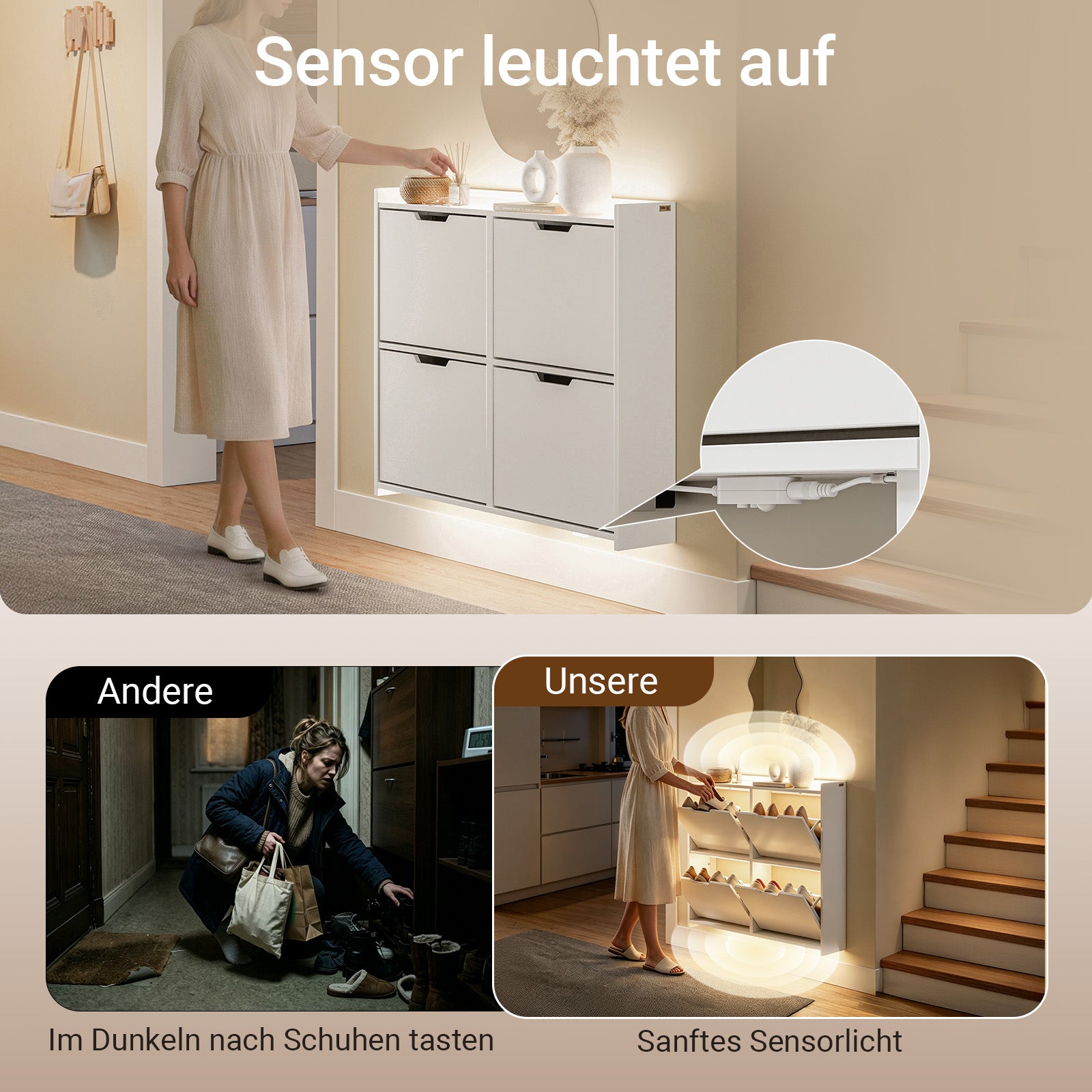 SoBuy | SoBuy Schuhschrank Schmal Hängend mit Sensorlicht und 19 cm Tiefe | Weiß | FSR100-E-W