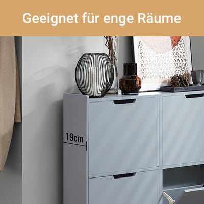 SoBuy | Schuhkipper | Schuhschrank mit 4 Klappen | Schuhkommode | Hellgrau | FSR100-HG