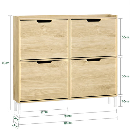 SoBuy | Schuhkipper | Schuhschrank mit 4 Klappen | schmal Schuhregal | Natur | FSR100-N