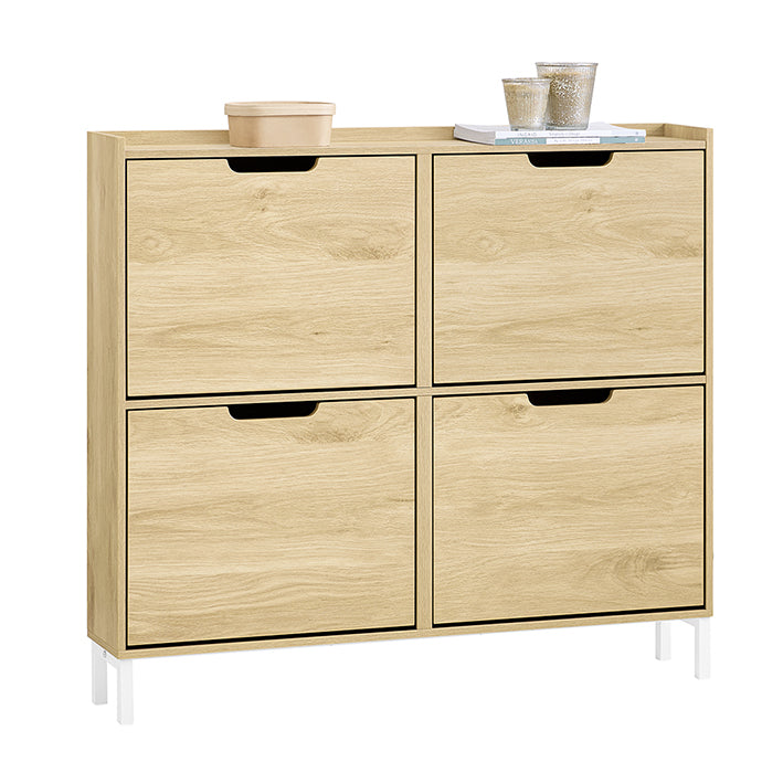 SoBuy | Schuhkipper | Schuhschrank mit 4 Klappen | schmal Schuhregal | Natur | FSR100-N