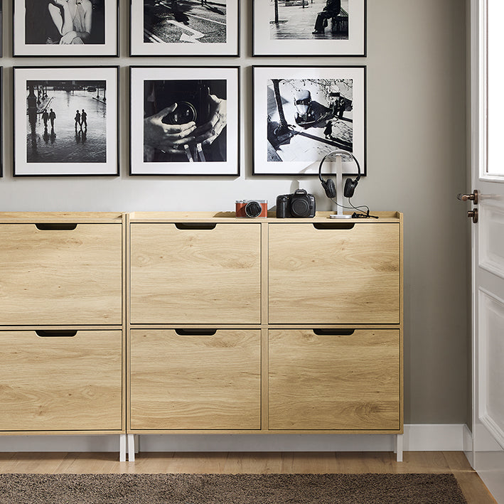 SoBuy | Schuhkipper | Schuhschrank mit 4 Klappen | schmal Schuhregal | Natur | FSR100-N