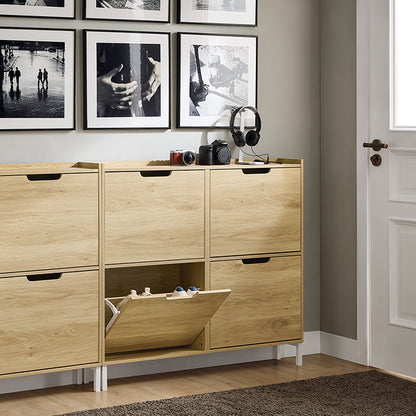 SoBuy | Schuhkipper | Schuhschrank mit 4 Klappen | schmal Schuhregal | Natur | FSR100-N