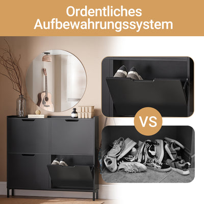 SoBuy Schuhkipper schmal mit 4 Klappen – ultraflacher Schuhschrank Schwarz FSR100-SCH