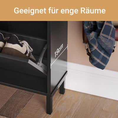 SoBuy Schuhkipper schmal mit 4 Klappen – ultraflacher Schuhschrank Schwarz FSR100-SCH