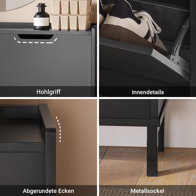 SoBuy Schuhkipper schmal mit 4 Klappen – ultraflacher Schuhschrank Schwarz FSR100-SCH