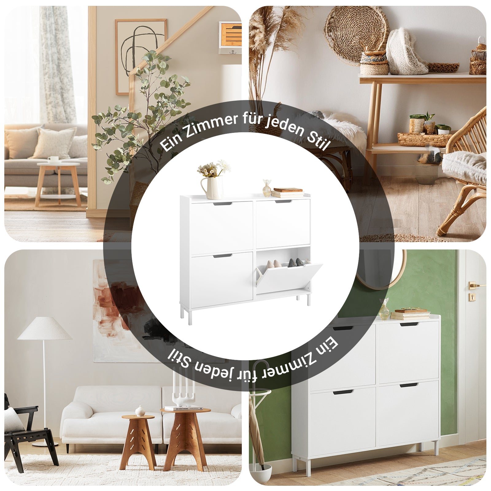 SoBuy | Schuhkipper | Schuhschrank mit 4 Klappen | Schuhkommode Weiß | FSR100-W