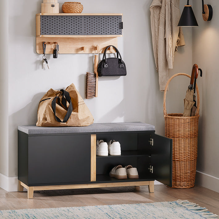 SoBuy | Schuhbank mit Sitzfläche | Garderobenbank | Sitzbank | Dielenbank | Schwarz | FSR117-SCH