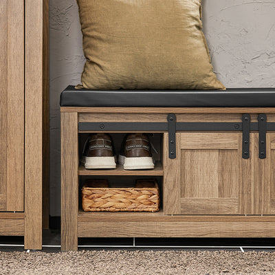 SoBuy | Schuhbank mit Schiebetüren | Sitzbank | Garderobenbank | Hellbraun | FSR118-BR