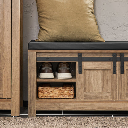 SoBuy | Schuhbank mit Schiebetüren | Sitzbank | Garderobenbank | Hellbraun | FSR118-BR