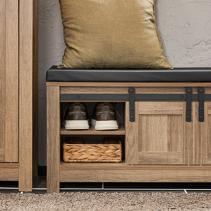 SoBuy | Schuhbank mit Schiebetüren | Sitzbank | Garderobenbank | Hellbraun | FSR118-BR