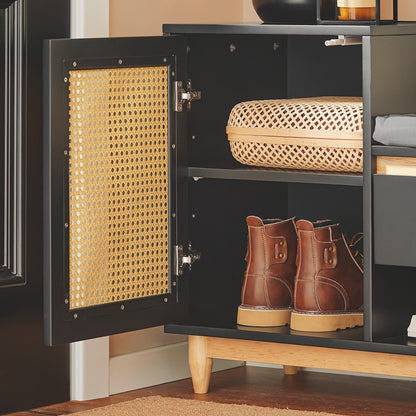 SoBuy | Schuhbank mit Gitteroptik | Sitzbank | Schuhregal | Sitzkommode Kinder | Schwarz-Natur | FSR128-SCH