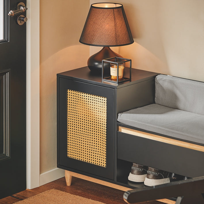 SoBuy | Schuhbank mit Gitteroptik | Sitzbank | Schuhregal | Sitzkommode Kinder | Schwarz-Natur | FSR128-SCH