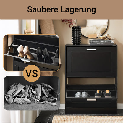 SoBuy | Schuhkipper | Schuhschrank mit 2 Klappen | Schuhkommode | Schwarz | FSR137-SCH