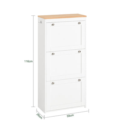 SoBuy | Schuhkipper | Schuhschrank mit 3 Klappen | Schuhkommode Weiß | FSR144-WN