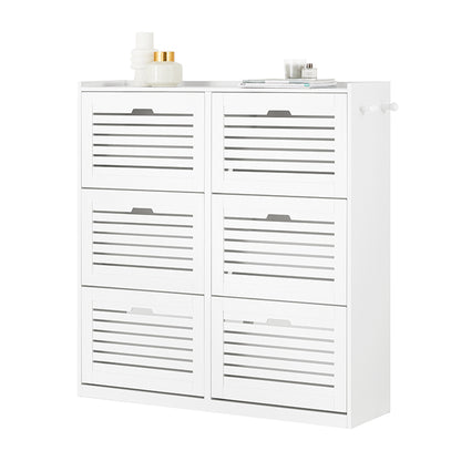 SoBuy | Schuhkipper | Schuhschrank mit 6 Klappen | Schuhkommode | Weiß | FSR145-W