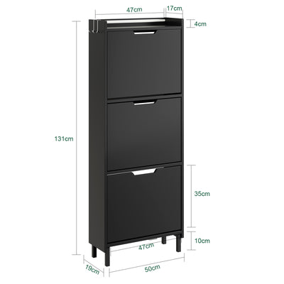 SoBuy Schuhschrank schmal Sensorlicht 19 cm Tiefe Schwarz 50x19x131 cm | FSR151-H-E-SCH