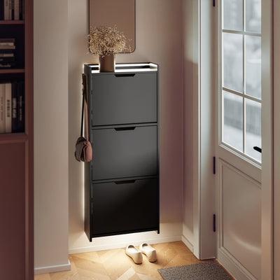 SoBuy Schuhschrank schmal Sensorlicht 19 cm Tiefe Schwarz 50x19x131 cm | FSR151-H-E-SCH
