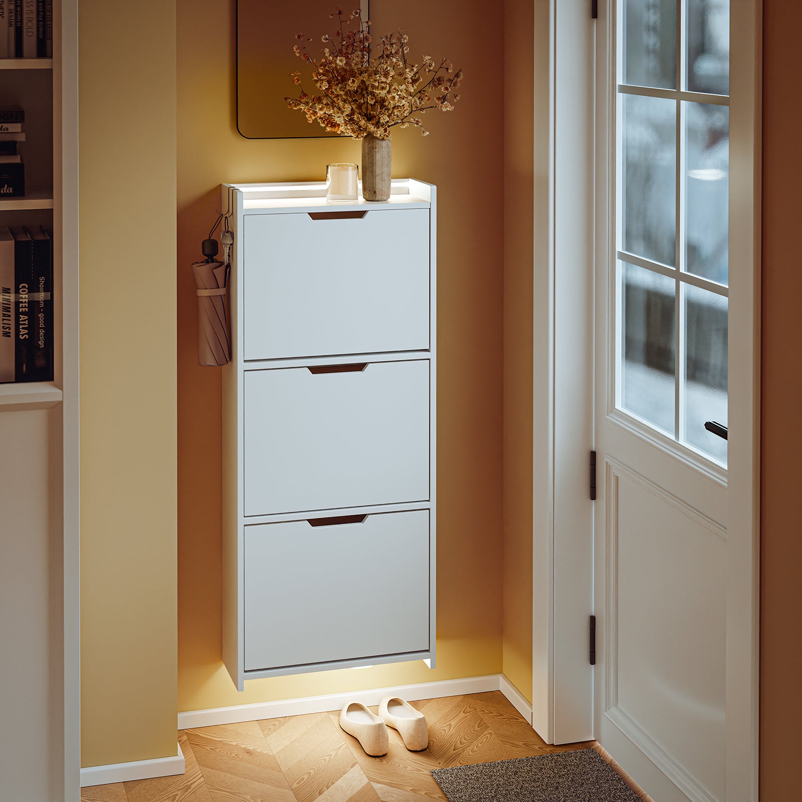 SoBuy Schuhschrank Schmal Hängend mit Sensorlicht und 19 cm Tiefe Weiß FSR151-H-E-W