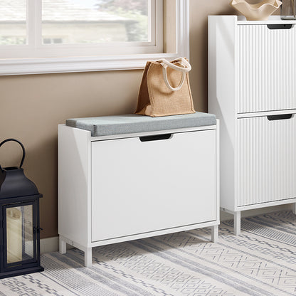 SoBuy | Schuhkipper mit 1 Klappe | Schuhschrank schmal | Schuhkommode | Weiß | FSR151-K-W