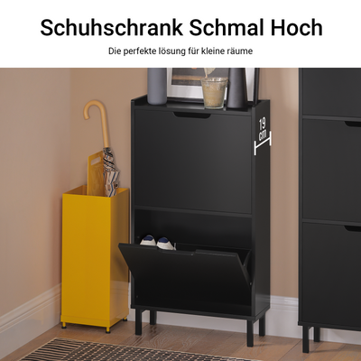 SoBuy | Schuhkipper mit 2 Klappen | Schuhschrank | Schuhkommode | Schwarz | 50x90x19cm | FSR151-SCH