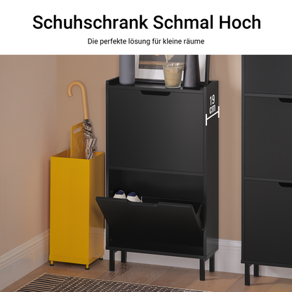 SoBuy | Schuhkipper mit 2 Klappen | Schuhschrank | Schuhkommode | Schwarz | 50x90x19cm | FSR151-SCH