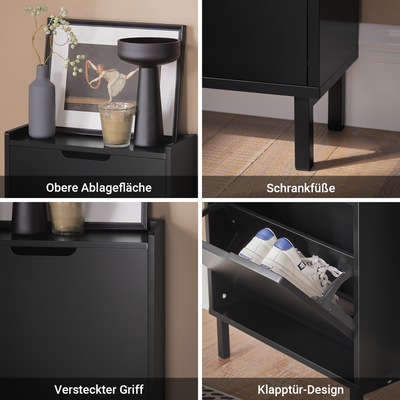 SoBuy | Schuhkipper mit 2 Klappen | Schuhschrank | Schuhkommode | Schwarz | 50x90x19cm | FSR151-SCH