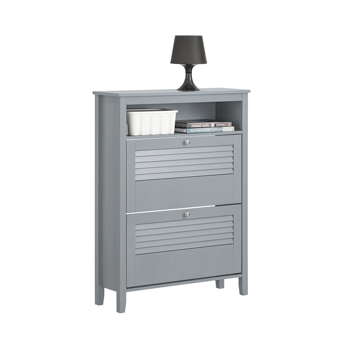 SoBuy | Schuhkipper | Schuhschrank mit 2 Klappen | Schuhkommode | Hellgrau | FSR152-HG