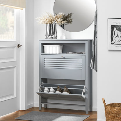 SoBuy | Schuhkipper | Schuhschrank mit 2 Klappen | Schuhkommode | Hellgrau | FSR152-HG