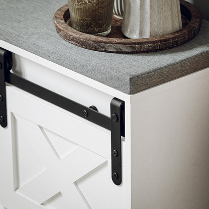 SoBuy | Schuhbank mit Sitzfläche | Schuhregal | Dielenbank mit Schiebetüren | Weiß | FSR153-W