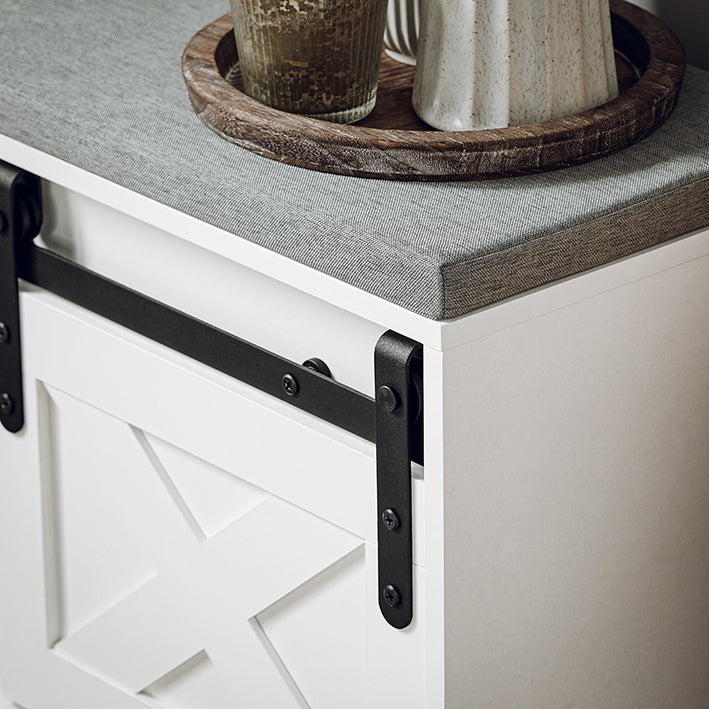 SoBuy | Schuhbank mit Sitzfläche | Schuhregal | Dielenbank mit Schiebetüren | Weiß | FSR153-W