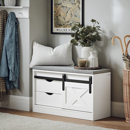 SoBuy | Schuhbank mit Sitzfläche | Schuhregal | Dielenbank mit Schiebetüren | Weiß | FSR153-W