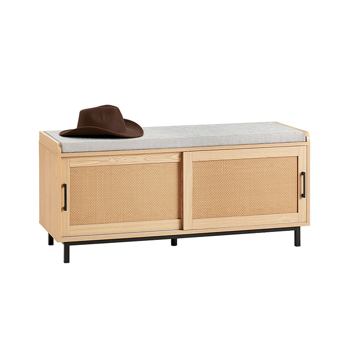SoBuy | Schuhbank mit Sitzfläche | Dielenbank mit Schiebetüren | Schuhschrank | Sitzbank | Natur | FSR154-N