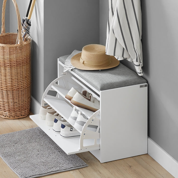 SoBuy | Schuhregal | Schuhbank mit Sitzkissen | Sitzbank | Hellgrau | FSR16-HG