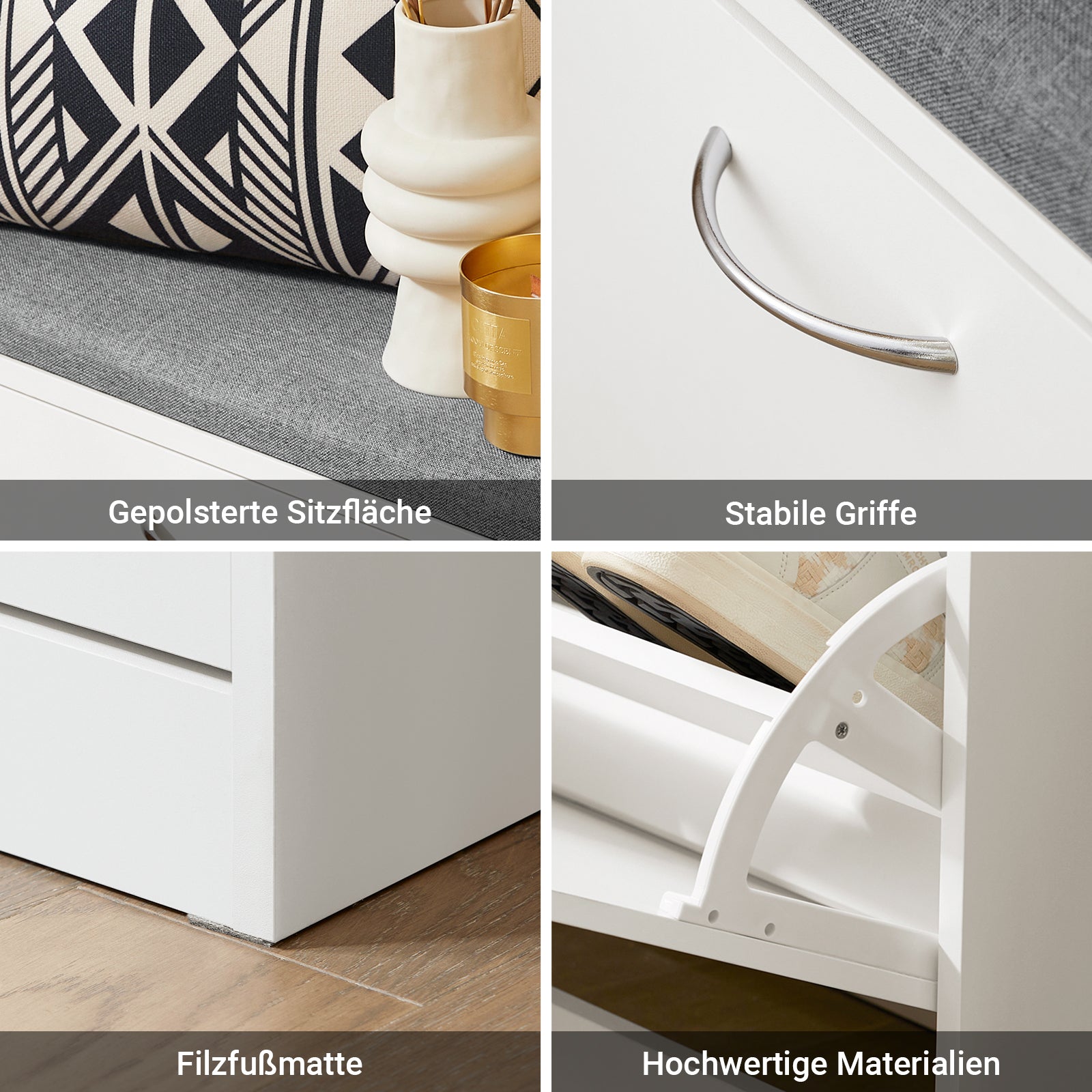 SoBuy | Schuhkipper | Schuhbank mit Schuhregal | Weiß | FSR16-K-W