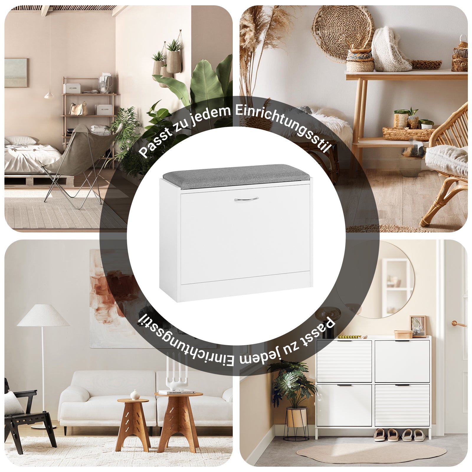 SoBuy | Schuhkipper | Schuhbank mit Schuhregal | Weiß | FSR16-K-W