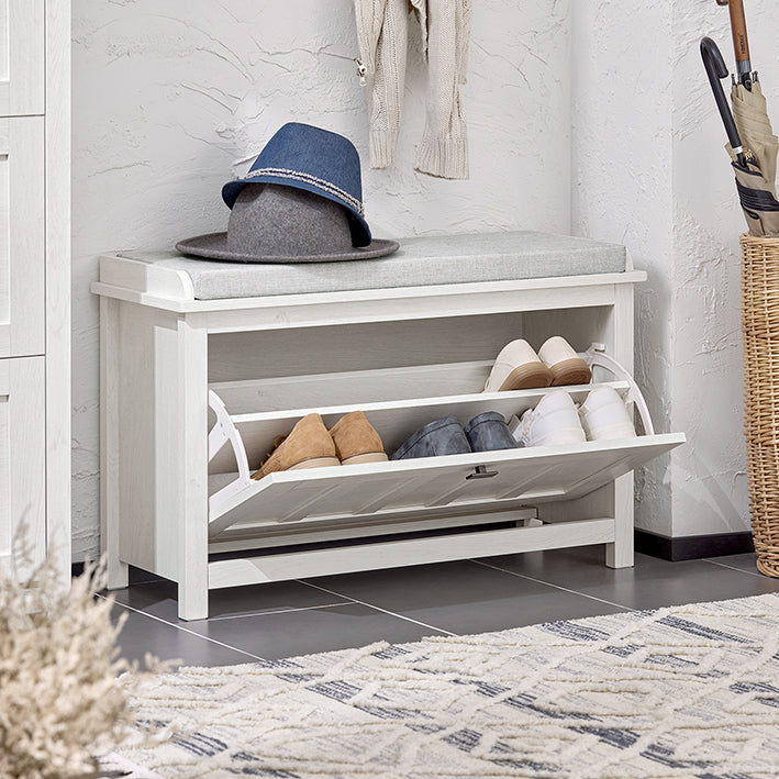 SoBuy | Schuhbank mit Sitzkissen | Sitzbank | mit 1 Klappe | Vintage-Weiß | FSR161-W