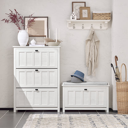 SoBuy | Schuhbank mit Sitzkissen | Sitzbank | mit 1 Klappe | Vintage-Weiß | FSR161-W