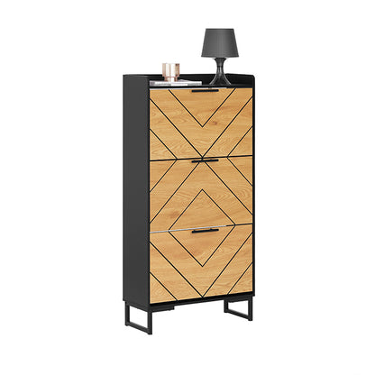 SoBuy | Schuhkipper mit 3 Klappen | Schuhschrank schmal | Schwarz-Braun | 62x125x24cm | FSR164-SCH