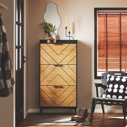 SoBuy | Schuhkipper mit 3 Klappen | Schuhschrank schmal | Schwarz-Braun | 62x125x24cm | FSR164-SCH