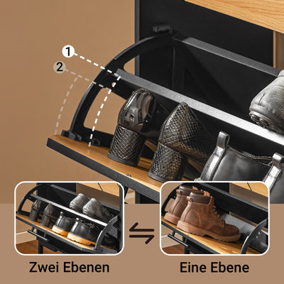 SoBuy | Schuhkipper mit 3 Klappen | Schuhschrank schmal | Schwarz-Braun | 62x125x24cm | FSR164-SCH