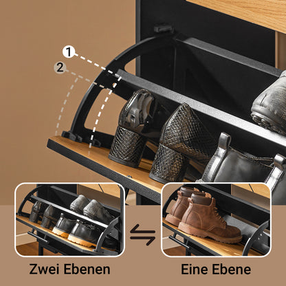 SoBuy | Schuhkipper mit 3 Klappen | Schuhschrank schmal | Schwarz-Braun | 62x125x24cm | FSR164-SCH