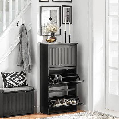 SoBuy | Schuhkipper mit 3 Klappen | Schuhschrank | Schuhregal | Schwarz | FSR165-H-SCH