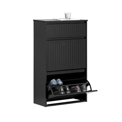 SoBuy | Schuhkipper mit 2 Klappen und 1 Schublade | Schuhregal | Schwarz | FSR165-SCH