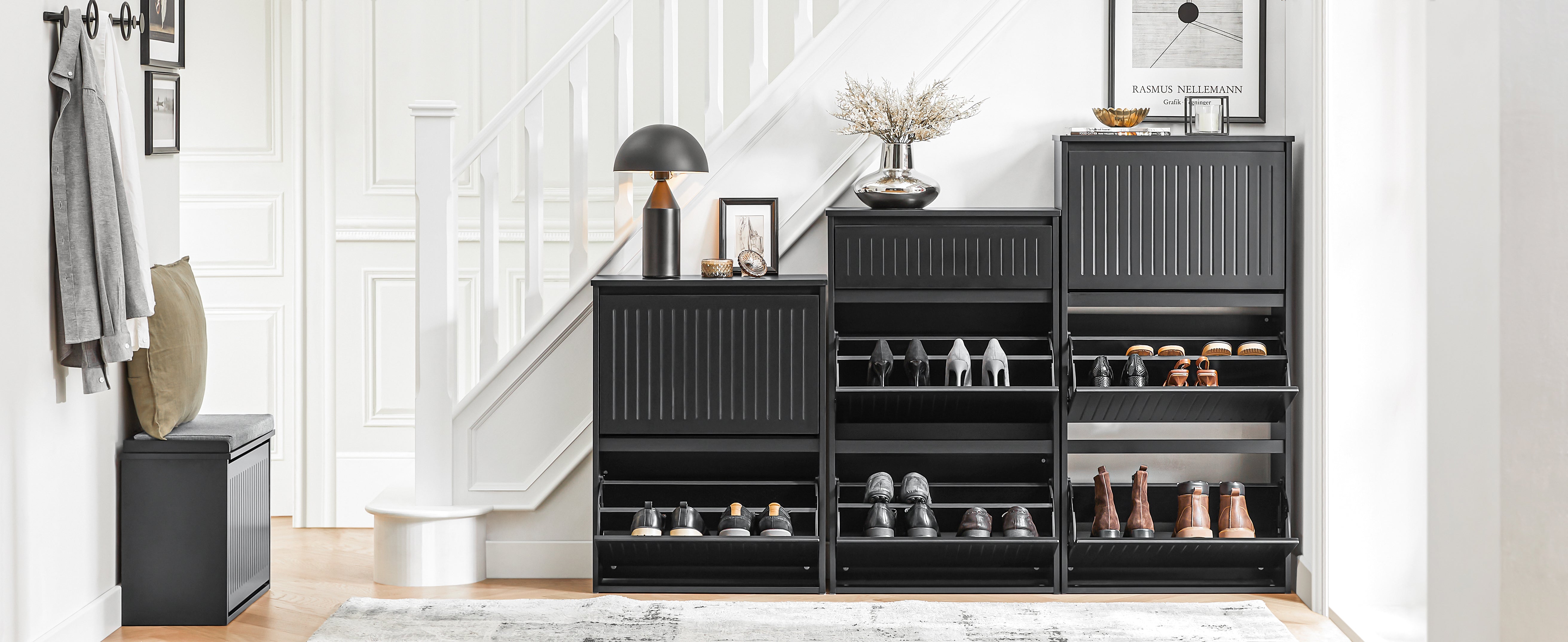 SoBuy | Schuhkipper mit 2 Klappen und 1 Schublade | Schuhregal | Schwarz | FSR165-SCH